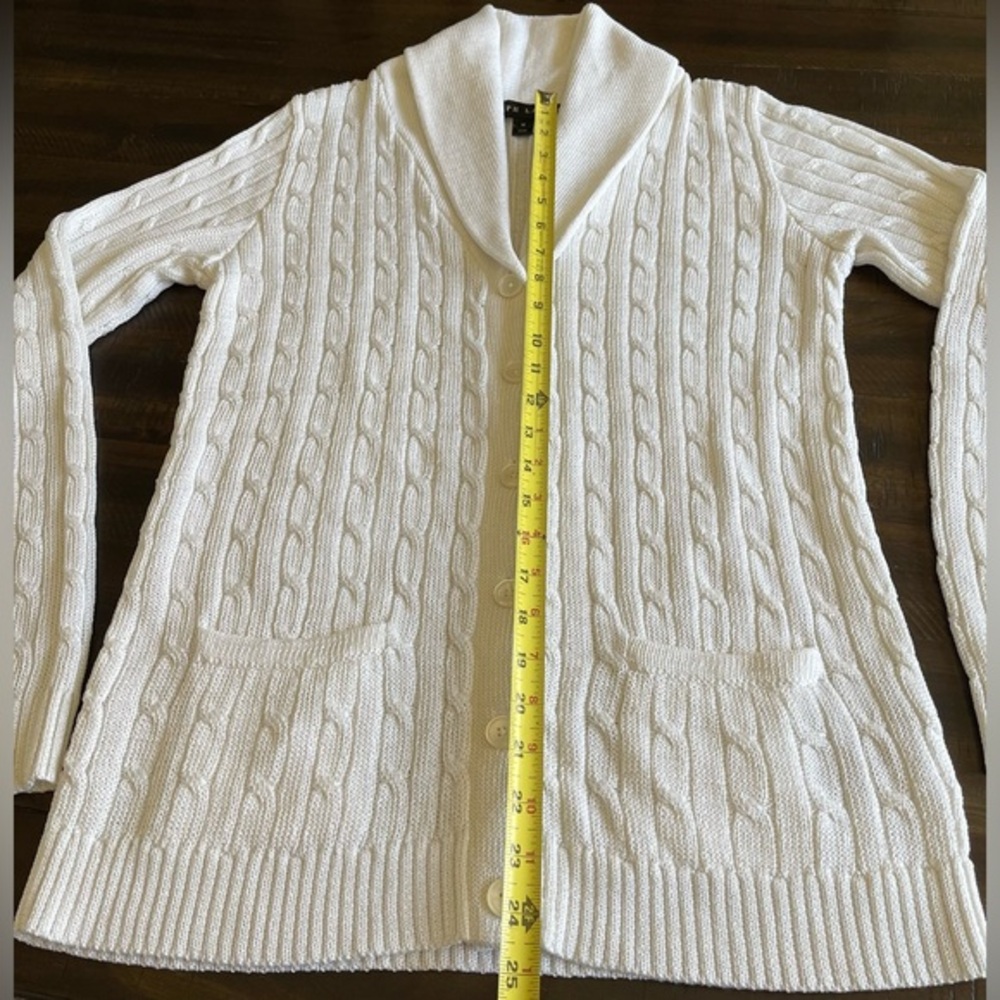 Ralph Lauren Black Label White Metallic Cable Knit Cardigan size Medium - Picture 4 of 13